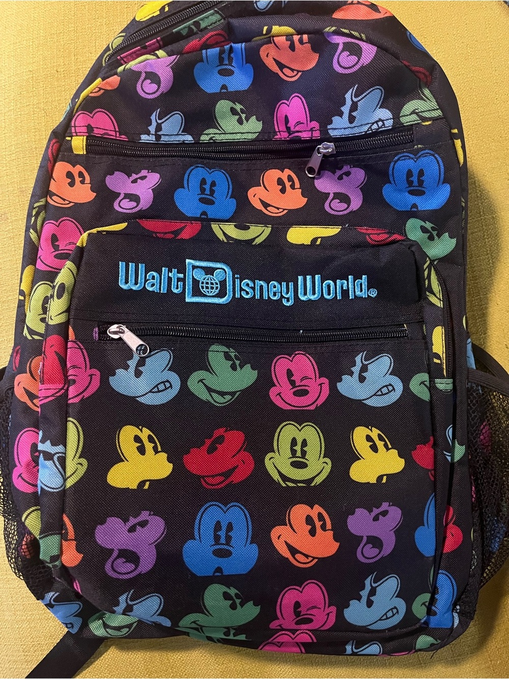 Disney Walt Disney World Black Backpack with Multicolor Mickey Icons